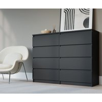 Kommode mit 8 Schubladen 120 cm, Farbe: Schwarz Matt, h: 102 cm, b: 120 cm, t: 39 cm. Schubladenkommode, Kommode mit Schubladen, Sideboard Wohnzimmer von 3E 3XE LIVING.COM