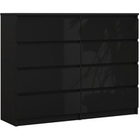 Kommode mit 8 Schubladen 120 cm, Farbe: Schwarz Matt/Schwarz Glanz, h: 102 cm, b: 120 cm, t: 39 cm. Schubladenkommode, Kommode mit Schubladen, von 3E 3XE LIVING.COM