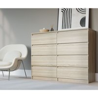 Kommode mit 8 Schubladen 120 cm, Farbe: Sonoma Eiche, H: 102 cm, B: 120 cm, T: 39 cm. Schubladenkommode, Kommode mit Schubladen, Sideboard Wohnzimmer von 3E 3XE LIVING.COM