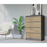 Komodenschrank mit 4 Schubladen, Farbe: ANTHRAZIT/EICHE LANCELOT, A: 70 x 101 x 39 cm , Schubladenkommode, Kommode mit Schubladen, Sideboard von 3E 3XE LIVING.COM