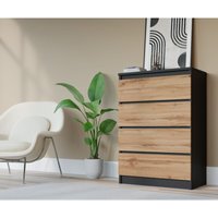 Komodenschrank mit 4 Schubladen, Farbe: schwarz/wotan eiche, a: 70 x 101 x 39 cm, Schubladenkommode, Kommode mit Schubladen, Sideboard Wohnzimmer, von 3E 3XE LIVING.COM