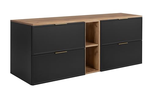 3E 3xE living.com Badezimmerschrank, Dunkelgrau/Craft-Eiche, Goldene Griffe, 140 (2 x 60 + 20) x 46 x 57 cm von 3E 3xE living.com