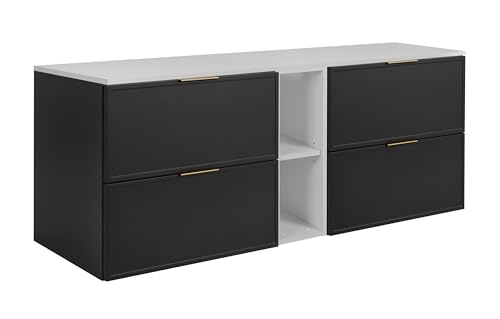 3E 3xE living.com Badezimmerschrank, Dunkelgrau/Weiß, Goldene Griffe, 180 (2 x 80 + 20) x 46 x 57 cm von 3E 3xE living.com