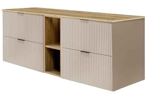 3E 3xE living.com Badezimmerschrank, Kaschmir/Eichenhandwerk + schwarzer Griff, 140 x 57 x 46 cm 3E 3xE living.com Badezimmerschrank, Kaschmir/Eichenhandwerk + schwarzer Griff, 140 x 57 x 46 cm von 3E 3xE living.com