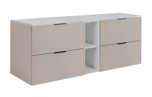 3E 3xE living.com Badezimmerschrank, Kaschmir/Weiß, Schwarze Griffe, 140 (2 x 60 + 20) x 46 x 57 cm von 3E 3xE living.com