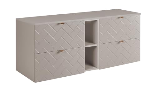 3E 3xE living.com Badezimmerschrank, Kaschmir mit Goldener Griff/mit oberer Platte, 140 x 57 x 46 cm 3E 3xE living.com Badezimmerschrank, Kaschmir mit Goldener Griff/mit oberer Platte, 140 x 57 x 46 cm von 3E 3xE living.com