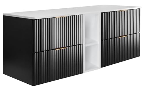 3E 3xE living.com Badezimmerschrank, Schwarz/Weiß + Goldener Griff, 140 x 57 x 46 cm 3E 3xE living.com Badezimmerschrank, Schwarz/Weiß + Goldener Griff, 140 x 57 x 46 cm von 3E 3xE living.com
