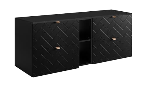 3E 3xE living.com Badezimmerschrank, Schwarz mit Goldener Griff/mit oberer Platte, 140 x 57 x 46 cm 3E 3xE living.com Badezimmerschrank, Schwarz mit Goldener Griff/mit oberer Platte, 140 x 57 x 46 cm von 3E 3xE living.com