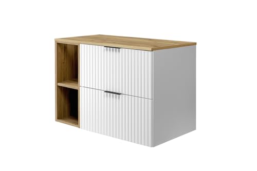 3E 3xE living.com Badezimmerschrank, Weiß/Eiche Craft + schwarzer Griff, 80 x 57 x 46 cm 3E 3xE living.com Badezimmerschrank, Weiß/Eiche Craft + schwarzer Griff, 80 x 57 x 46 cm von 3E 3xE living.com
