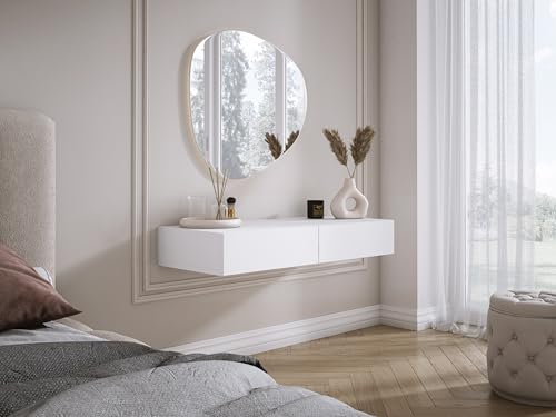 3E 3xE living.com Hängender Schminktisch mit Zwei Schubladen, Glattfront - Weiß, 100 x 40 x 16 cm von 3E 3xE living.com
