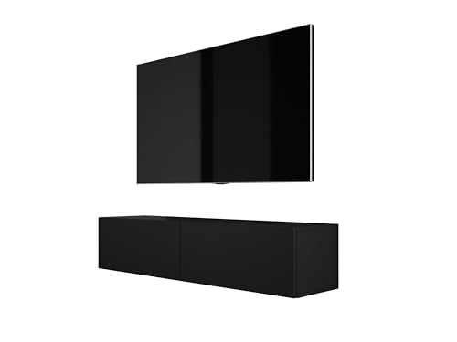 3E 3xE living.com Hängendes TV-Schrank (B: 140 cm, H: 34 cm, T: 32 cm) Lowboard, TV Board, Fernsehschrank in Schwarz Matt von 3E 3xE living.com