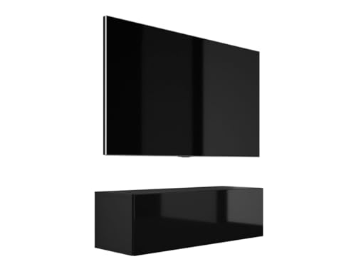 3E 3xE living.com Hängendes TV-Schrank - Modernes Design B: 100 cm, H: 34 cm, T: 32 cm. TV Lowboard, TV Board, TV Sideboard Hängend, SCHWARZ MATT/SCHWARZ Glanz von 3E 3xE living.com