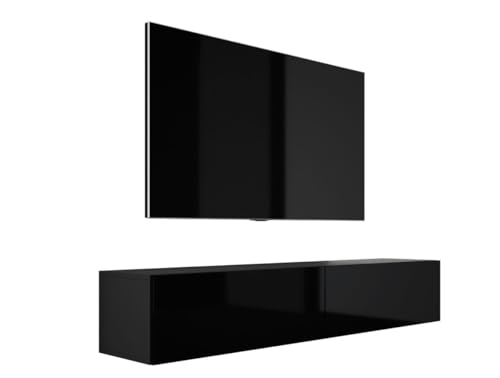 3E 3xE living.com Hängendes TV-Schrank - Modernes Design A: B: 170 cm, H: 34 cm, T: 32 cm. TV Lowboard, TV Board, TV Sideboard Hängend, SCHWARZ MATT/SCHWARZ Glanz von 3E 3xE living.com