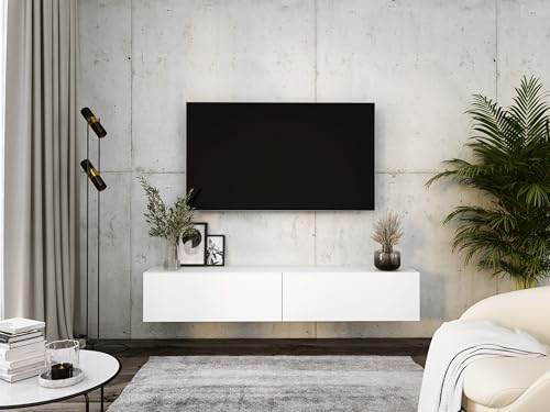 3E 3xE living.com Hängendes TV-Schrank - Modernes Design A: B: 170 cm, H: 34 cm, T: 32 cm. TV Lowboard, TV Board, TV Sideboard Hängend, Weiss MATT von 3E 3xE living.com