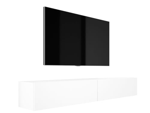 3E 3xE living.com Hängendes TV-Schrank - Modernes Design A: B: 2 x 100 cm, H: 34 cm, T: 32 cm. TV Lowboard, TV Board, TV Sideboard Hängend, Weiss MATT von 3E 3xE living.com