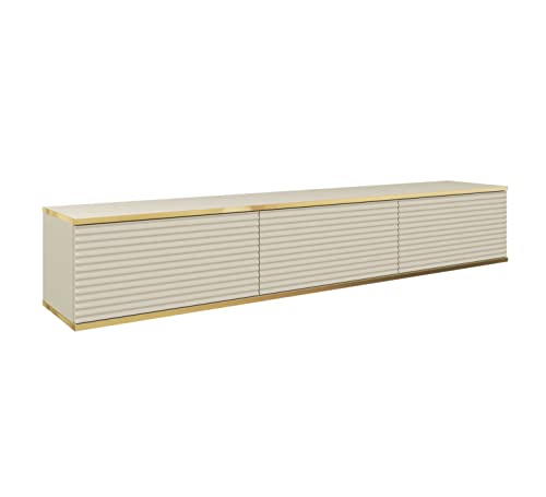 3E 3xE living.com Hängendes TV Schrank - Modernes Design mit Push-to-Open-Funktion. Farbe: BEIGE, D: L: 175 cm, H: 30 cm, T: 32 cm. TV Lowboard, TV Board, TV Sideboard Hängend, Wandschrank hängend von 3E 3xE living.com