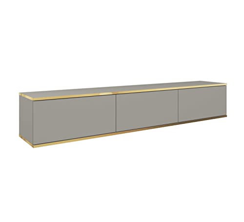 3E 3xE living.com Hängendes TV Schrank - Modernes Design mit Push-to-Open-Funktion. Farbe: GRAU, D: L: 175 cm, H: 30 cm, T: 32 cm. TV Lowboard, TV Board, TV Sideboard Hängend, Wandschrank hängend von 3E 3xE living.com