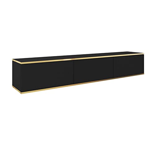 3E 3xE living.com Hängendes TV Schrank - Modernes Design mit Push-to-Open-Funktion. Farbe: SCHWARZ, D: L: 175 cm, H: 30 cm, T: 32 cm. TV Lowboard, TV Board, TV Sideboard Hängend, Wandschrank hängend von 3E 3xE living.com