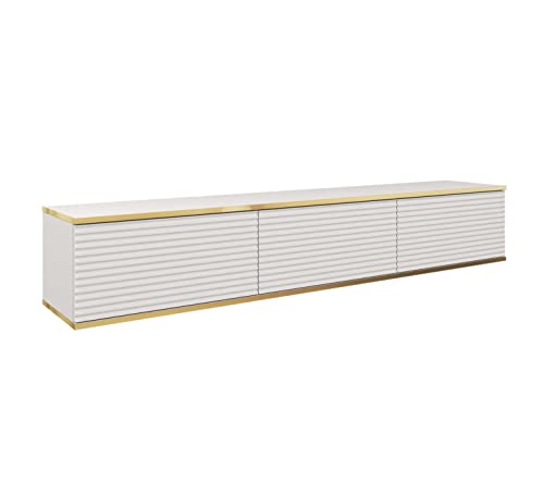 3E 3xE living.com Hängendes TV Schrank - Modernes Design mit Push-to-Open-Funktion. Farbe: Weiss, D: L: 175 cm, H: 30 cm, T: 32 cm. TV Lowboard, TV Board, TV Sideboard Hängend, Wandschrank hängend von 3E 3xE living.com