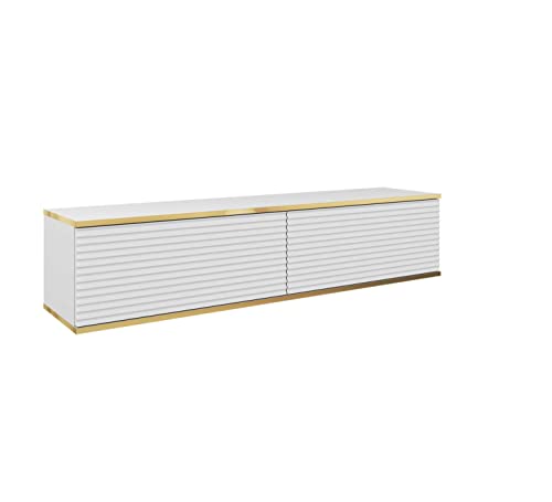 3E 3xE living.com Hängendes TV Schrank - Modernes Design mit Push-to-Open-Funktion. Farbe: Weiss, D: L: 135 cm, H: 30 cm, T: 32 cm. TV Lowboard, TV Board, TV Sideboard Hängend, Wandschrank hängend von 3E 3xE living.com