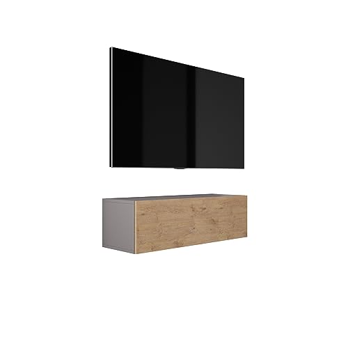 3E 3xE living.com Hängendes TV-Schrank (B: 100 cm, H: 34 cm, T: 32 cm) Lowboard, TV Board, Fernsehschrank in Anthrazit & Lancelot Eiche von 3E 3xE living.com