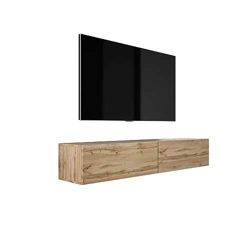 3E 3xE living.com Hängendes TV-Schrank (B: 170 cm, H: 34 cm, T: 32 cm) Lowboard, TV Board, Fernsehschrank in WOTAN Eiche von 3E 3xE living.com