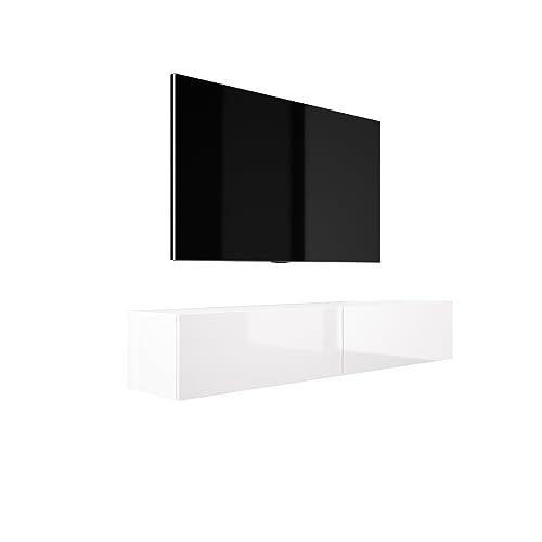 3E 3xE living.com Hängendes TV-Schrank (B: 170 cm, H: 34 cm, T: 32 cm) Lowboard, TV Board, Fernsehschrank in Weiß matt & Weiß Hochglanz von 3E 3xE living.com