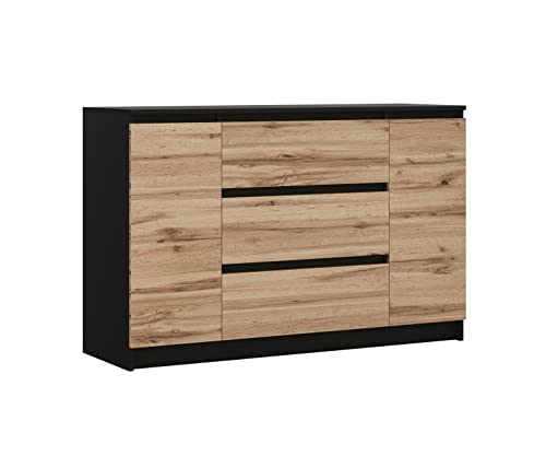 3E 3xE living.com Kommode, Mattschwarz, Wotan-Eiche, 120 x 78 x 39 cm, 2 Türen, 3 Schubladen von 3E 3xE living.com
