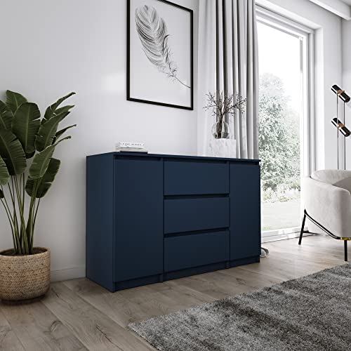 3E 3xE living.com Kommode, Sideboard mit 2 Türen, 3 Schubladen, B: 120 cm, H: 78 cm, T: 40 cm in Farbe: Marineblau von 3E 3xE living.com