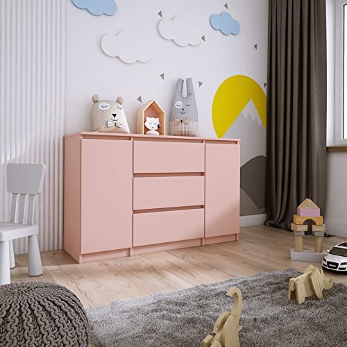 3E 3xE living.com Kommode, Sideboard mit 2 Türen, 3 Schubladen, B: 120 cm, H: 78 cm, T: 40 cm in Farbe: ROSA von 3E 3xE living.com