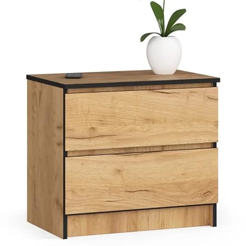 3E 3xE living.com Kommode mit 2 Schubladen 60 cm, Farbe: Craft Eiche, H: 54 cm, B: 60 cm, T: 40 cm. Schubladenkommode, Kommodenschrank mit Schubladen, Sideboard Wohnzimmer von 3E 3xE living.com