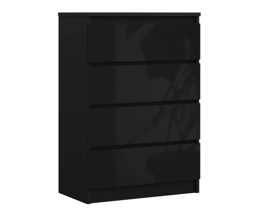 3E 3xE living.com Kommode mit 4 Schubladen, Farbe: Schwarz Matt/Schwarz Glanz, H: 97 cm, B: 70 cm, T: 40 cm. Schrank für Wohnzimmer, Büro, Schlafzimmer von 3E 3xE living.com