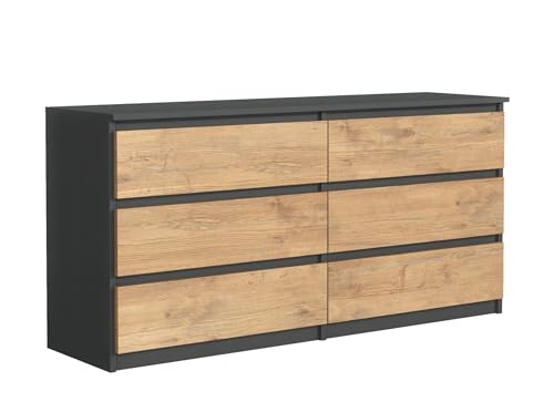 3E 3xE living.com Kommode mit 6 Schubladen, Farbe: Anthrazite/Lancelot Eiche, A: 140 x 79 x 39 cm, Sideboard Wohnzimmer von 3E 3xE living.com