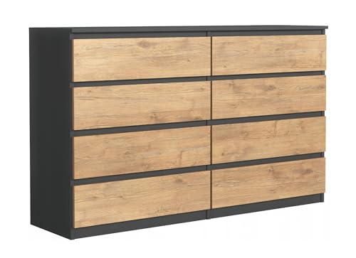 3E 3xE living.com Kommode mit 8 Schubladen, Farbe: Anthrazite/Lancelot Eiche, A: 140 x 101 x 39 cm von 3E 3xE living.com