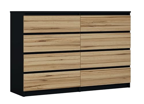 3E 3xE living.com Kommode mit 8 Schubladen, Farbe: Schwarz/Wotan Eiche, A: 140 x 101 x 39 cm von 3E 3xE living.com