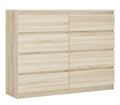 3E 3xE living.com Kommode mit 8 Schubladen 120 cm, Farbe: Sonoma Eiche, H: 102 cm, B: 120 cm, T: 39 cm. Schrank für Wohnzimmer, Büro, Schlafzimmer von 3E 3xE living.com