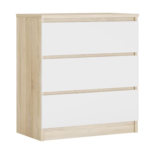 3E 3xE living.com Komodenschrank mit 3 Schubladen, Farbe: Sonoma Eiche/Weiss, A: 70 x 78 x 39 cm von 3E 3xE living.com