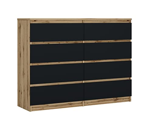 3E 3xE living.com Komodenschrank mit 8 Schubladen, Farbe: Wotan Eiche & Schwarz, A: 120 x 101 x 39 cm, Schubladenkommode, Kommode mit Schubladen, Sideboard Wohnzimmer von 3E 3xE living.com