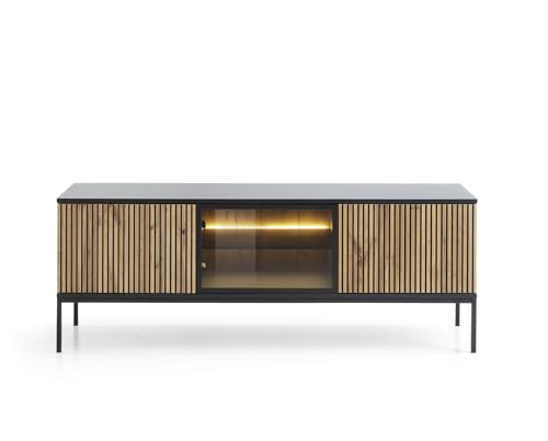 3E 3xE living.com Moderner TV-Ständer mit geriffelter Front, 154×56×39 cm, Schwarz/Wotan Eiche 3E 3xE living.com Moderner TV-Ständer mit geriffelter Front, 154×56×39 cm, Schwarz/Wotan Eiche von 3E 3xE living.com