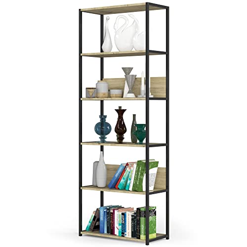 3E 3xE living.com Modernes Metall-Loftregal - Vielseitige Aufbewahrungslösung mit 6 Regalen, 70 cm, Farbe: Schwarz/Artisan Eiche. Bücherregal Schwarz Regal Industrial, Regal Metall von 3E 3xE living.com