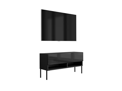 3E 3xE living.com TV-Lowboard 100 cm Mattschwarz/Hochglanzschwarz, gerade Schwarze Beine, 100 × 32 × 52 cm von 3E 3xE living.com