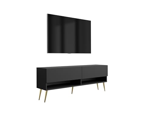 3E 3xE living.com TV-Lowboard 140 cm Mattschwarz, goldene schräge Beine, 140 × 32 × 52 cm von 3E 3xE living.com