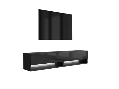 3E 3xE living.com TV-Lowboard 170 cm Mattschwarz/Hochglanzschwarz, weiße LED, 170 × 32 × 34 cm von 3E 3xE living.com