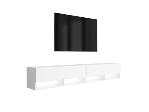 3E 3xE living.com TV-Lowboard 200 (2 x 100) cm Mattweiß, LED weiß, 200 × 32 × 34 cm von 3E 3xE living.com