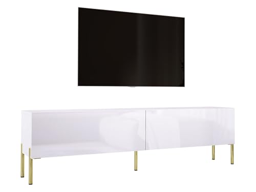 3E 3xE living.com TV-Lowboard Farbe: Weiß Matt/Weiß Glanz, goldene Beine, A: 170x32x52 cm (BxTxH) von 3E 3xE living.com
