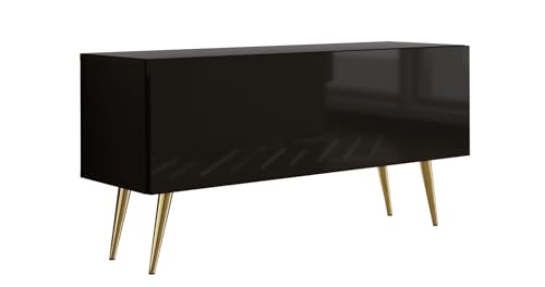 3E 3xE living.com TV-Schrank in Farbe Mattschwarz/glänzend schwarz, goldene Beine, A: B: 100 cm, H: 52 cm, T: 32 cm, von 3E 3xE living.com