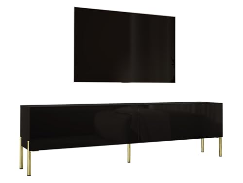 3E 3xE living.com TV-Schrank in Schwarz matt/Schwarz Hochglanz mit Beinen in Gold, A: B: 170 cm, H: 52 cm, T: 32 cm. TV-Möbel, TV-Tisch, TV-Bank von 3E 3xE living.com