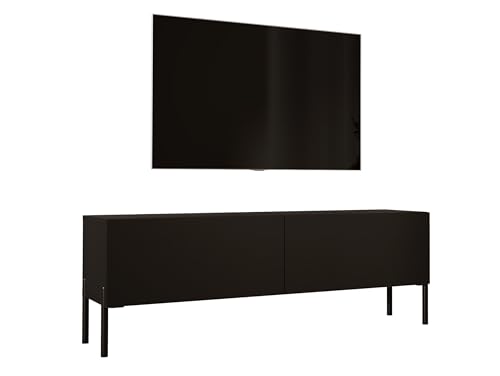 3E 3xE living.com TV-Schrank in Schwarz matt/Schwarz Hochglanz mit Beinen in Schwarz, A: B: 140 cm, H: 52 cm, T: 32 cm. TV-Möbel, TV-Tisch, TV-Bank von 3E 3xE living.com