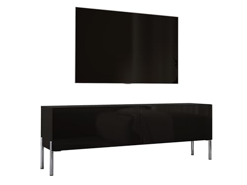 3E 3xE living.com TV-Schrank in Schwarz matt mit Beinen in Chrom, A: B: 140 cm, H: 52 cm, T: 32 cm. TV-Möbel, TV-Tisch, TV-Bank von 3E 3xE living.com