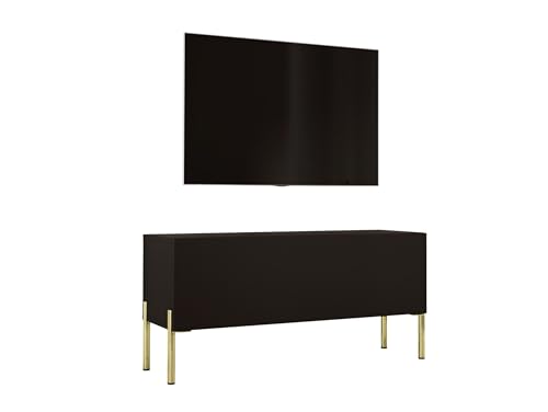 3E 3xE living.com TV-Schrank in Schwarz matt mit Beinen in Gold, A: B: 100 cm, H: 52 cm, T: 32 cm. TV-Möbel, TV-Tisch, TV-Bank von 3E 3xE living.com